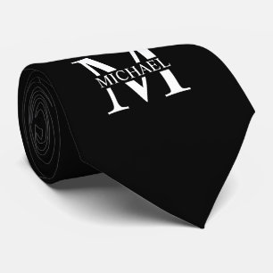 Zwart persoonlijk monogram en naam stropdas