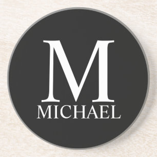 Zwart persoonlijk monogram en naam zandsteen onderzetter