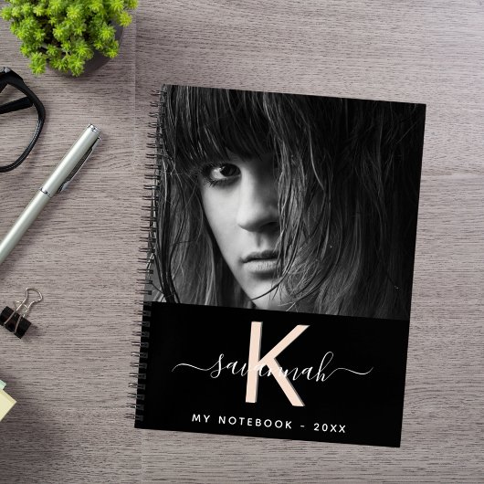 Zwart perzik foto monogram notitieboek