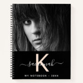 Zwart perzik foto monogram notitieboek (Voorkant)