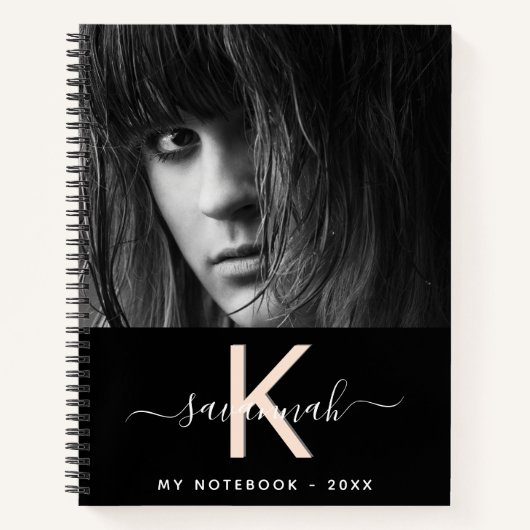 Zwart perzik foto monogram notitieboek (Voorkant)