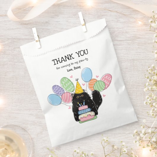 Zwart Perzisch Kat Verjaardag Dank u Favor Bag Bedankzakje (Geknipt)
