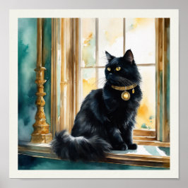 Zwart Perzisch Kat Waterverf Aqua Details Poster