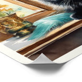 Zwart Perzisch Kat Waterverf Aqua Kussen Poster (Hoek)