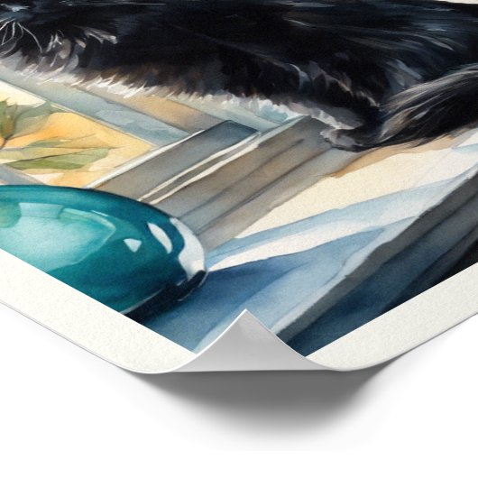 Zwart Perzisch Kat Waterverf Aqua Vaas Poster (Hoek)