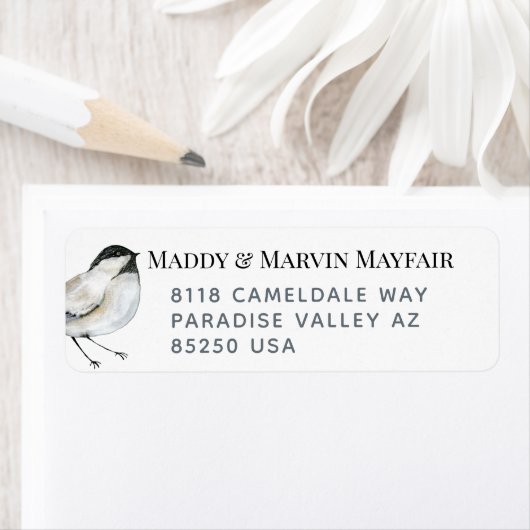 Zwart Pet Chickadee Bird Return Label (Insitu)