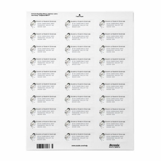 Zwart Pet Chickadee Bird Return Label (Full Sheet)