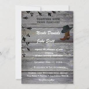 Zwart Pet en Cowboy Boot Classic Rustic Wedding Kaart