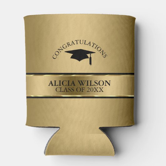 Zwart Pet en gouden streep- Afstuderen Blikjeskoeler (Achterkant)