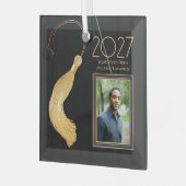 Zwart Pet en jurk met gouden kwastje Glas Ornament (Voorkant links)