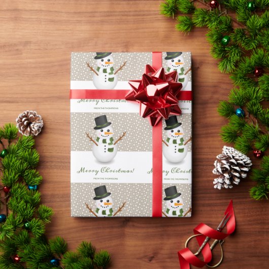 Zwart Pet Sneeuwman Beige Achtergrond Vrolijk kers Cadeaupapier (Feestdagen Geschenken)