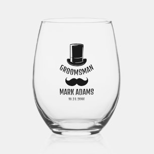 Zwart Pet snor Gentleman  Groomsmen Wijnglas Zonder Voet