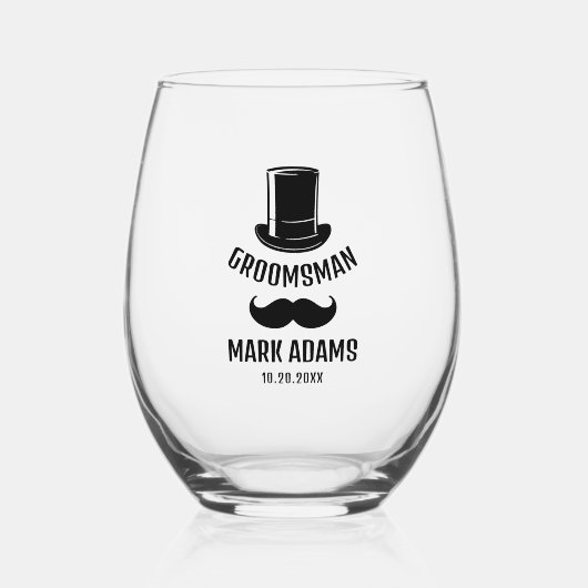Zwart Pet snor Gentleman Groomsmen Wijnglas Zonder Voet (Voorkant)