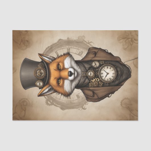 zwart Pet Steampunk Fox Tissuepapier (Voorkant)