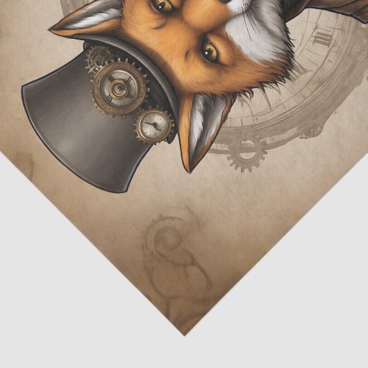 zwart Pet Steampunk Fox Tissuepapier (Detail)