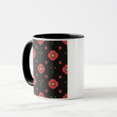 Zwart Phulkari Papaver Bloempatroon Mok (Voorkant links)