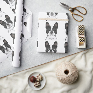 Zwart Piebald Franse Bulldog / Frenchie Patroon Cadeaupapier