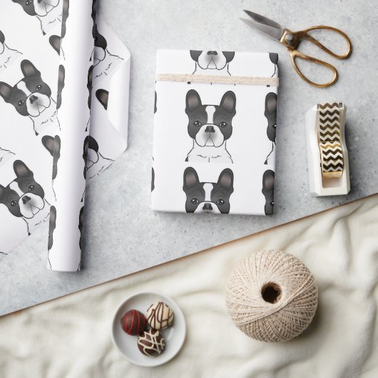 Zwart Piebald Franse Bulldog / Frenchie Patroon Cadeaupapier (Crafts)