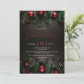 Zwart, Pine Tree Branch, Ornamenten Invitation Save The Date (Staand voorkant)