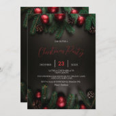 Zwart, Pine Tree Branch, Ornamenten Invitation Save The Date (Voorkant / Achterkant)