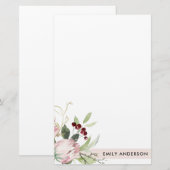 ZWART PINK BURGUNDY PROTEA FLORAL WATERVERF BRIEFPAPIER (Voorkant / Achterkant)