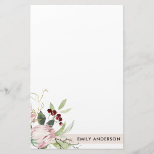 ZWART PINK BURGUNDY PROTEA FLORAL WATERVERF BRIEFPAPIER