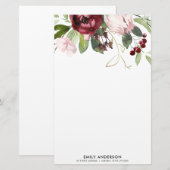 ZWART PINK BURGUNDY PROTEA FLORAL WATERVERF BRIEFPAPIER (Voorkant / Achterkant)