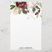ZWART PINK BURGUNDY PROTEA FLORAL WATERVERF BRIEFPAPIER (Voorkant)