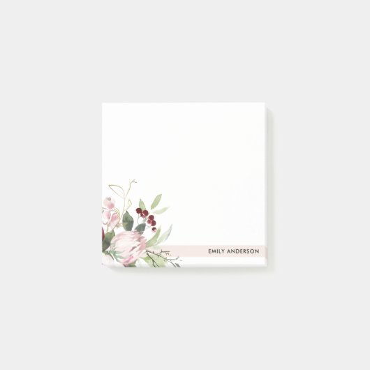 ZWART PINK BURGUNDY PROTEA FLORAL WATERVERF POST-IT® NOTES (Voorkant)