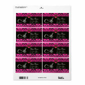 ZWART PINK FUCHSIA DAMASK, AMETHYST MONOGRAM ETIKET (Full Sheet)