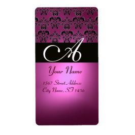 ZWART PINK FUCHSIA PAARS AMETHYST DAMASKMONOGRAM ETIKET