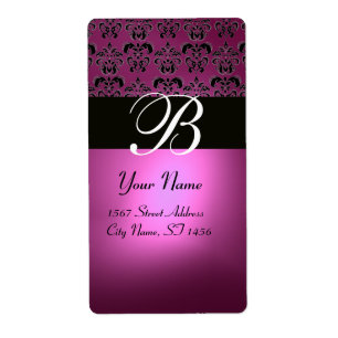 ZWART PINK FUCHSIA PAARS AMETHYST DAMASKMONOGRAM ETIKET