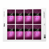 ZWART PINK FUCHSIA PAARS AMETHYST DAMASKMONOGRAM ETIKET (Full Sheet)