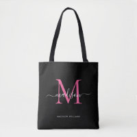 Zwart PInk Magenta Monogram Script Naam Initiaal