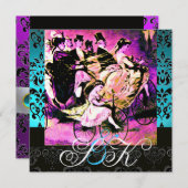 ZWART PINK PAARS BICYCLE WEDDING DAMASK MONOGRAM KAART (Voorkant / Achterkant)