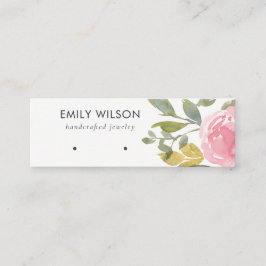 ZWART PINK PEONY FLORAL WATERVERF EARRING DISPLAY MINI VISITEKAARTJE