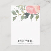 ZWART PINK PEONY FLORAL WATERVERF EARRING DISPLAY VISITEKAARTJE (Voorkant)