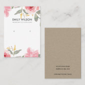 ZWART PINK PEONY FLORAL WATERVERF EARRING DISPLAY VISITEKAARTJE (Voorkant / Achterkant)