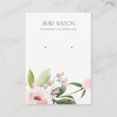 ZWART PINK PEONY FLORAL WATERVERF EARRING DISPLAY VISITEKAARTJE (Voorkant)