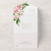 ZWART PINK PEONY WREATRAL FLORAL WATERVERF WEDING ALL IN ONE UITNODIGING (Buitenkant)