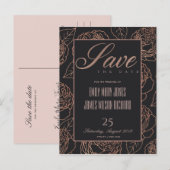 ZWART PINK ROSE GOLD BLACK FLORAL BEWAREN ONZE DAT AANKONDIGINGSKAART (Voorkant / Achterkant)