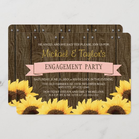 ZWART PINK RUSTIC SUNFLOWER ENGAGTY KAART (Voorkant / Achterkant)