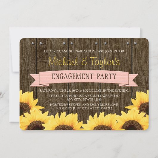 ZWART PINK RUSTIC SUNFLOWER ENGAGTY KAART (Voorkant)