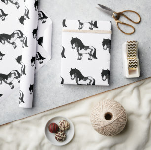 Zwart Pinto Shetlandpony Cartoonpony Patroon Cadeaupapier