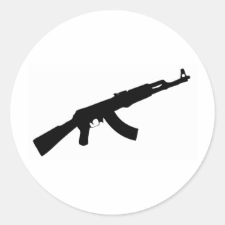 zwart pistool ak 47 pictogram ronde sticker