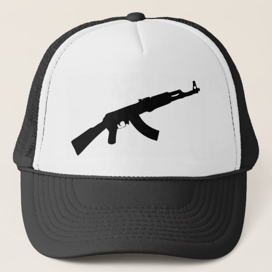 zwart pistool ak 47 pictogram trucker pet (Voorkant)