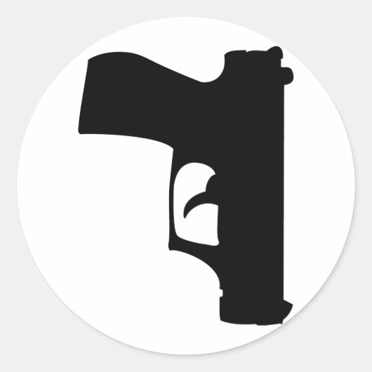 Zwart pistool naar beneden ronde sticker (Voorkant)