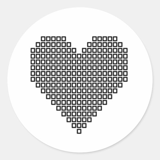 Zwart pixelhart ronde sticker (Voorkant)