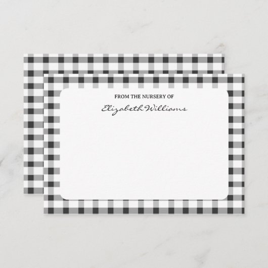 Zwart Plaid Check Persoonlijk briefpapier Note Kaa Bedankkaart (Voorkant / Achterkant)