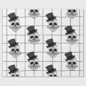Zwart Plaid, Skulls, Top Hat Cadeaupapier (Vlak)